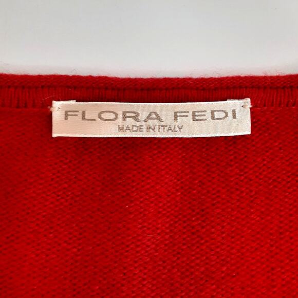 Flora Fedi Wool Cashmere Tunic Sweater Red Ribbon Cherry Red OS Made in Italy - Picture 5 of 10